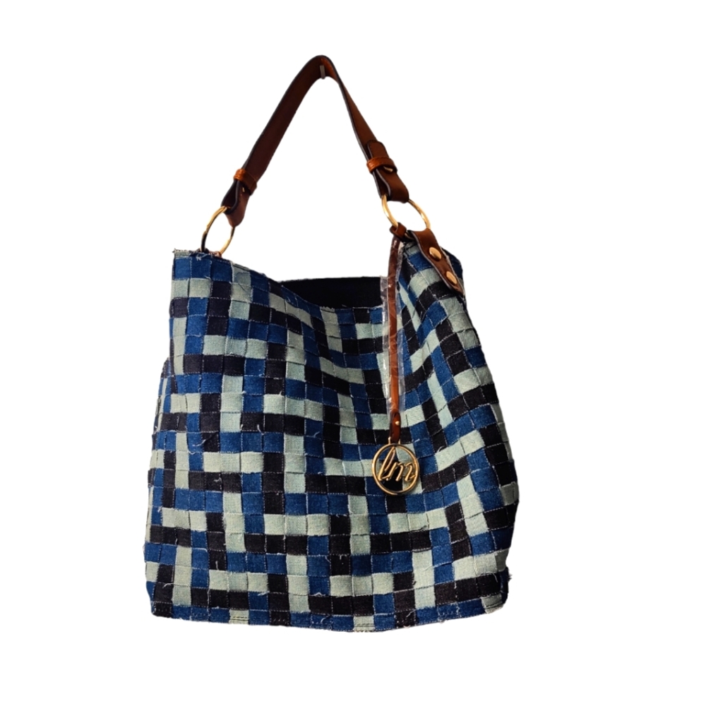 JM Collection Blue and Black Woven Tote